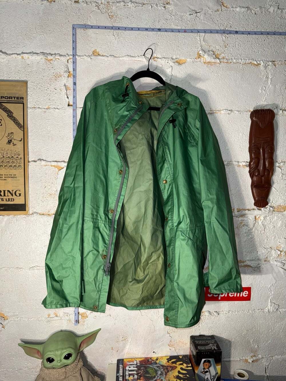 Vintage Wilderness Experience Green Ripstop Hooded Rain Jacket Parka Size L